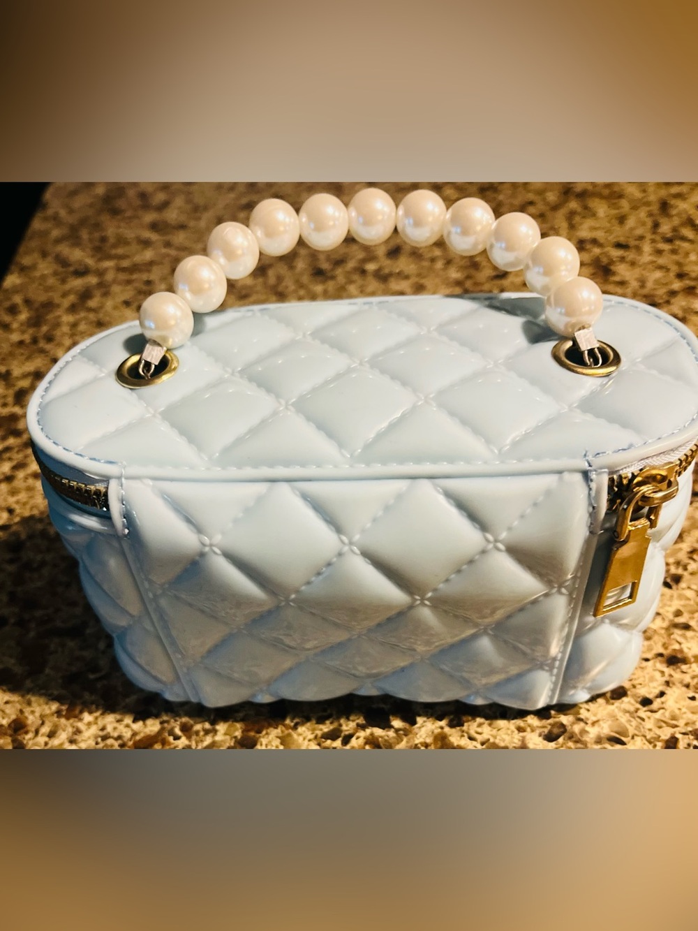 Jelly Light Blue Pearl-Handle Mini Top-Handle Bag - Picture 2 of 7